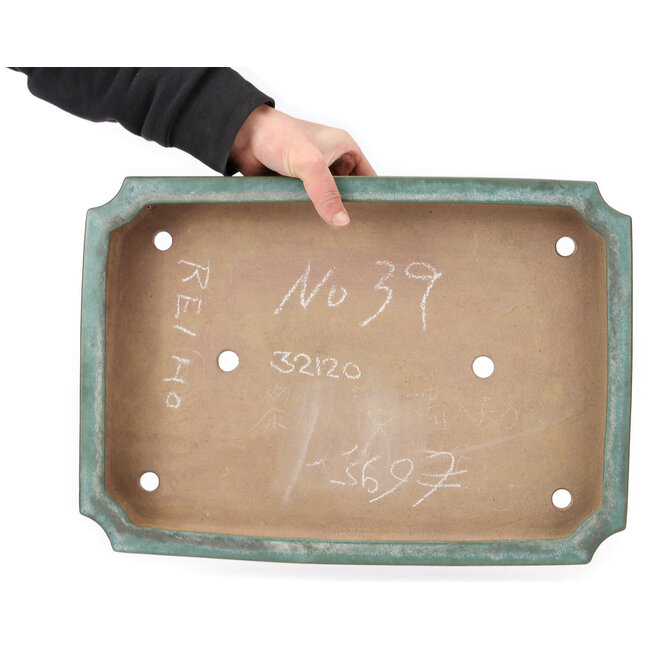 Pot à bonsaï rectangulaire turquoise par Reiho - 470 x 330 x 68 mm