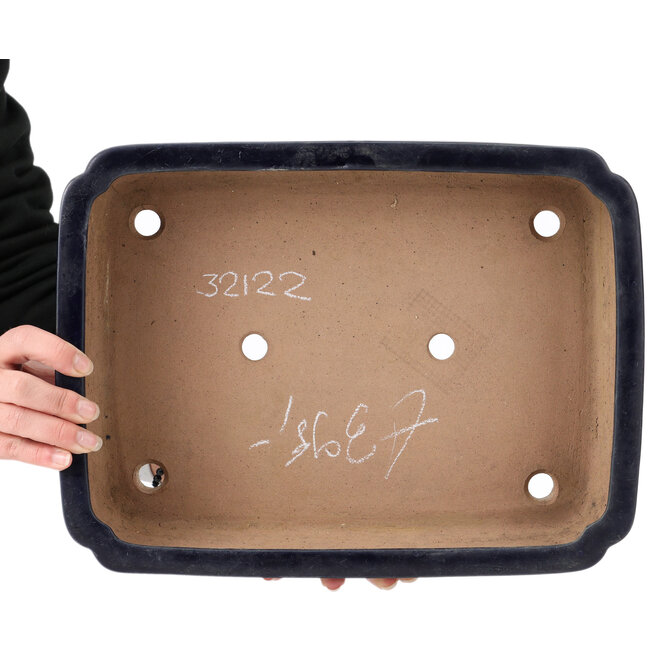 Pot à bonsaï rectangulaire bleu par Yamafusa - 370 x 275 x 92 mm