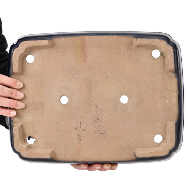 Pot à bonsaï rectangulaire bleu par Yamafusa - 370 x 275 x 92 mm