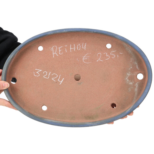 Pot à bonsaï ovale bleu par Reiho - 367 x 240 x 32 mm