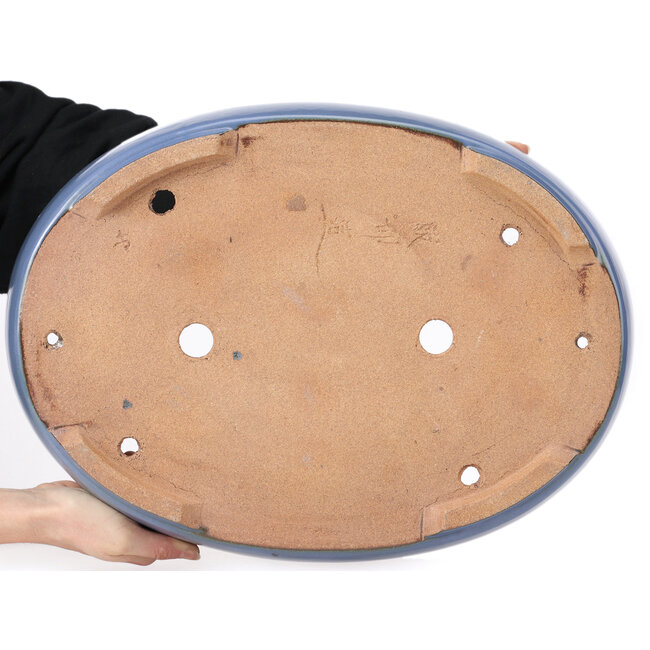 Ovale blaue Bonsaischale von Hattori - 440 x 320 x 75 mm