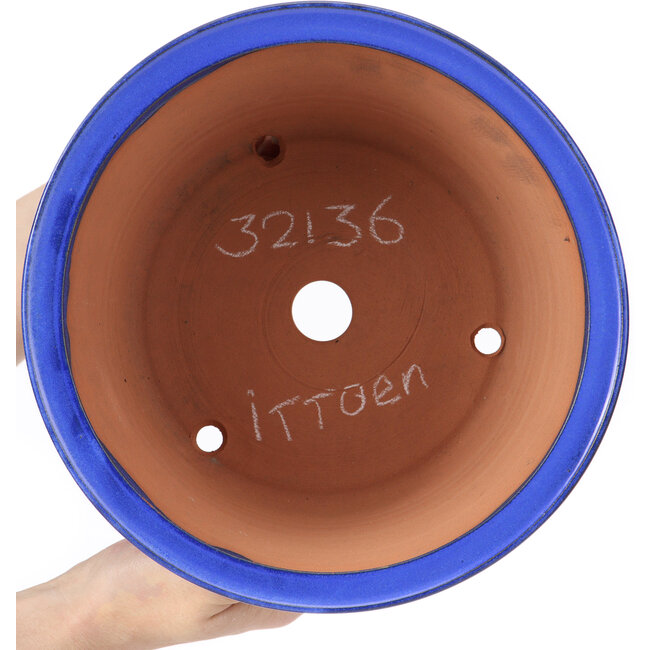 Round blue bonsai pot by Itouen - 225 x 225 x 118 mm