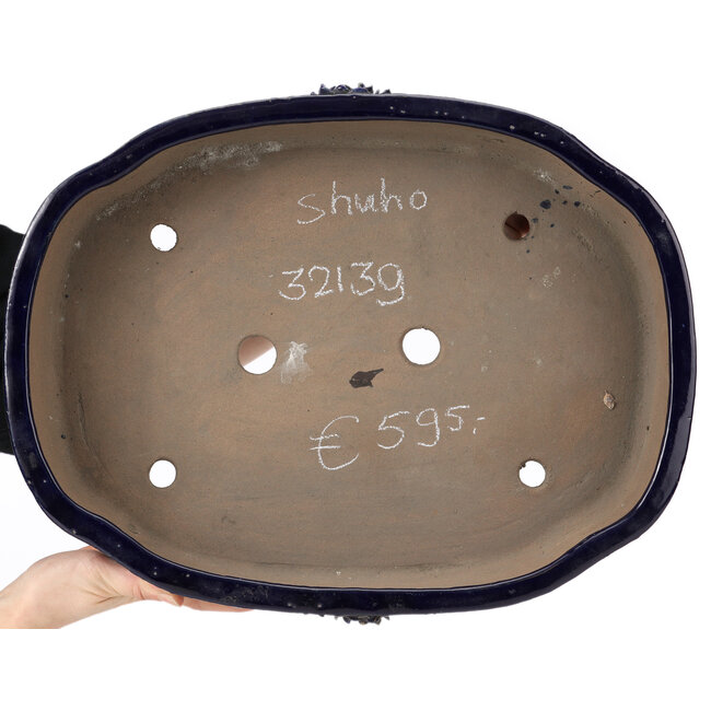 Pot à bonsaï rectangulaire bleu par Shuhou - 420 x 315 x 90 mm