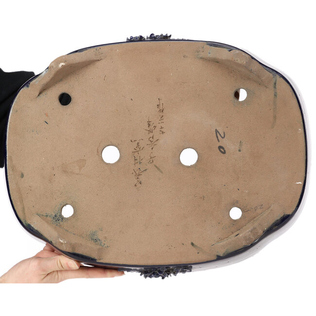 Rectangular blue bonsai pot by Shuhou - 420 x 315 x 90 mm