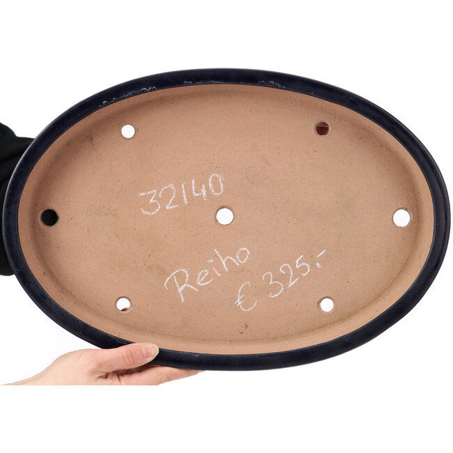 Ovale blaue Bonsaischale von Reiho - 410 x 280 x 45 mm