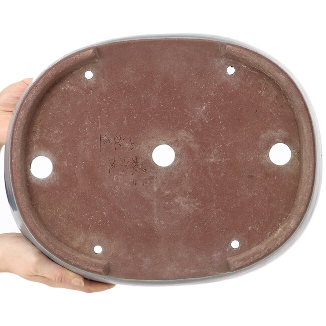 Oval blue bonsai pot by Yamaaki - 363 x 290 x 73 mm