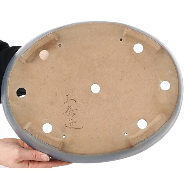 Pot à bonsaï ovale bleu par Yamafusa - 325 x 272 x 80 mm