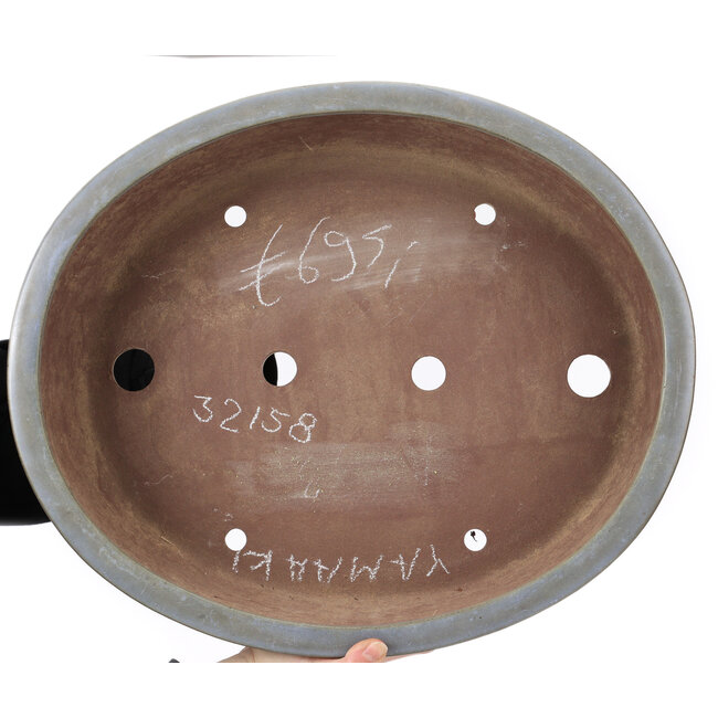 Pot à bonsaï ovale bleu par Yamaaki - 472 x 400 x 104 mm