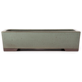 Reihou (Bonsai Matsushita Hiroyuki or Mr.MATSUSHITA Reiji    Master) 403 mm rectangular green bonsai pot by Reiho, Tokoname, Japan