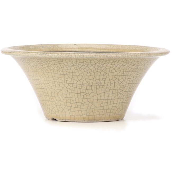 Pot à bonsaï rond beige craquelé par Terahata Satomi Mazan - 260 x 260 x 104 mm