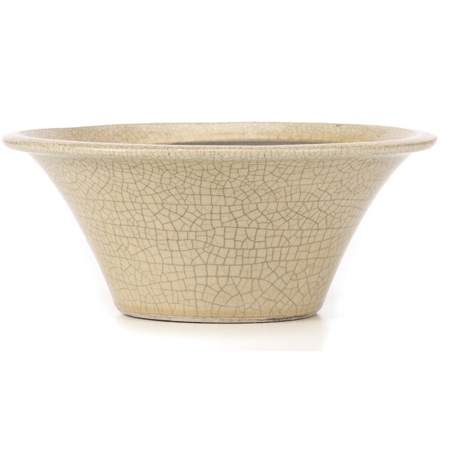 Pot à bonsaï rond beige craquelé par Terahata Satomi Mazan - 260 x 260 x 104 mm