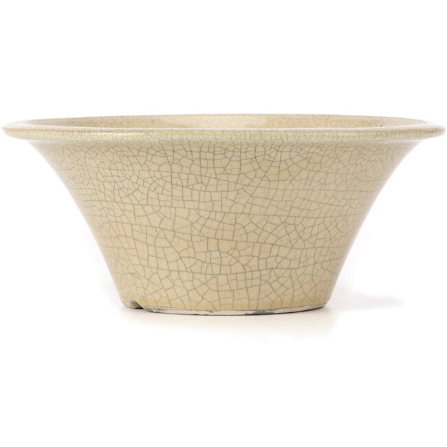 Pot à bonsaï rond beige craquelé par Terahata Satomi Mazan - 260 x 260 x 104 mm