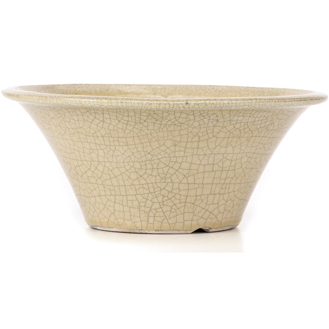 Pot à bonsaï rond beige craquelé par Terahata Satomi Mazan - 260 x 260 x 104 mm
