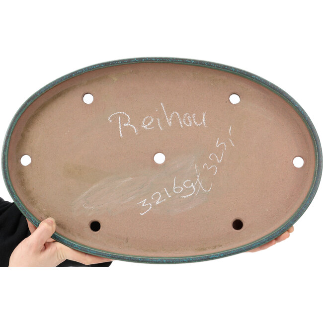 Oval turquoise bonsai pot by Reiho - 445 x 290 x 33 mm