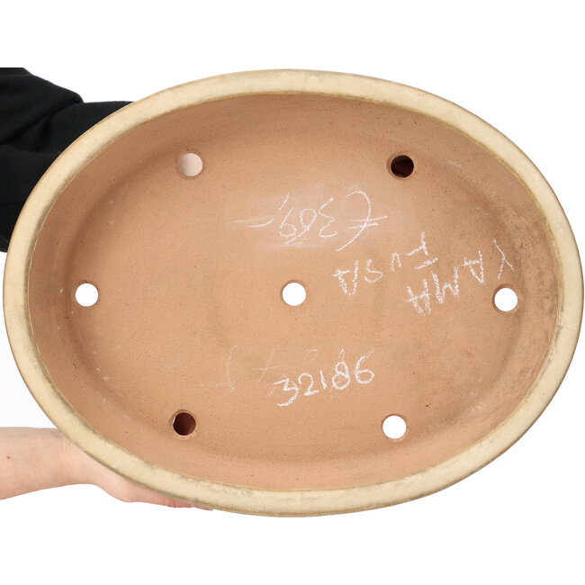 Maceta de bonsái ovalada beige de Yamafusa - 408 x 313 x 63 mm