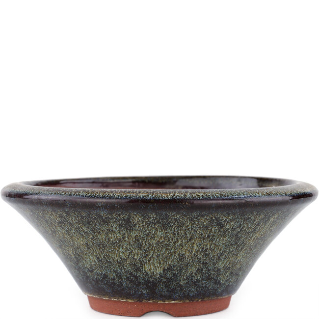 Ronde bruine bonsaipot van Eime Yozan - 170 x 170 x 65 mm