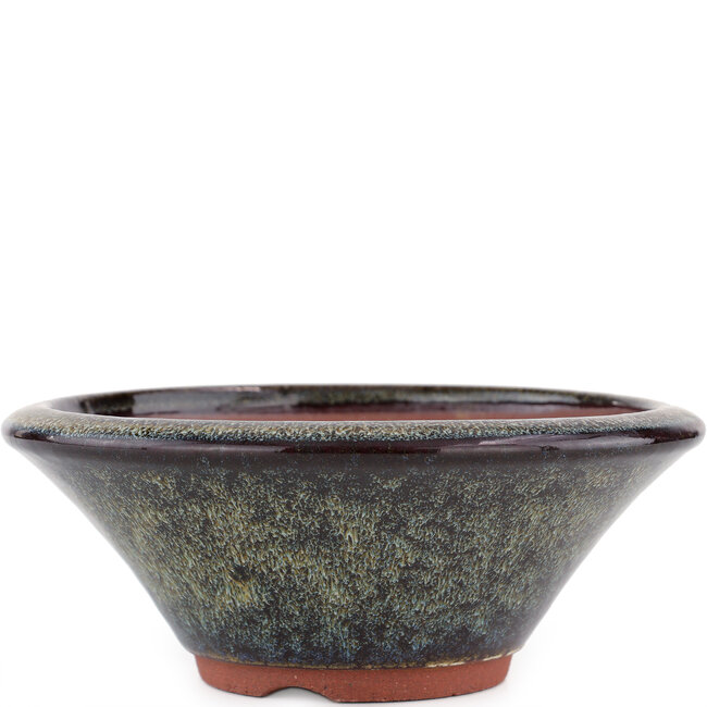 Ronde bruine bonsaipot van Eime Yozan - 170 x 170 x 65 mm