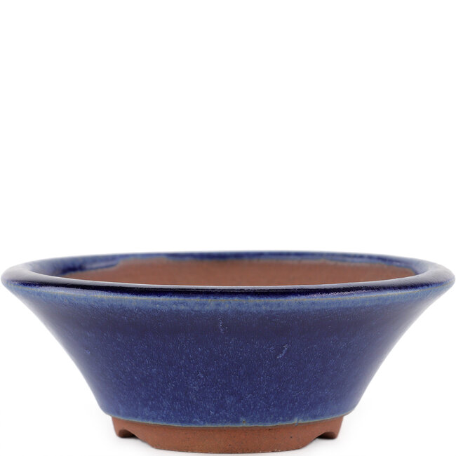 Round blue bonsai pot by Eime Yozan - 150 x 150 x 55 mm