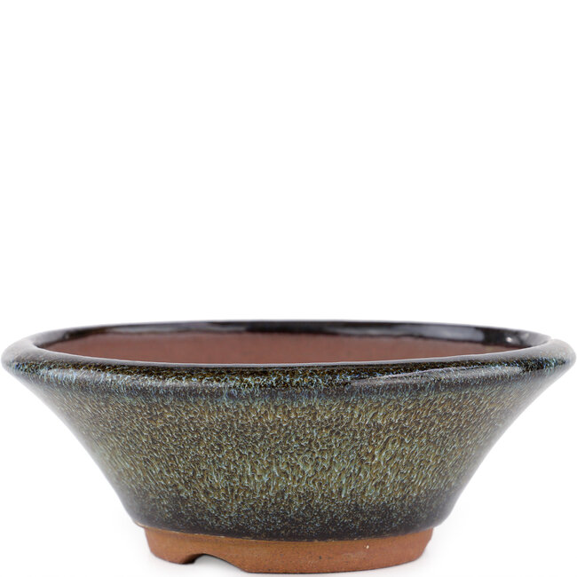 Ronde bruine bonsaipot van Eime Yozan - 150 x 150 x 55 mm