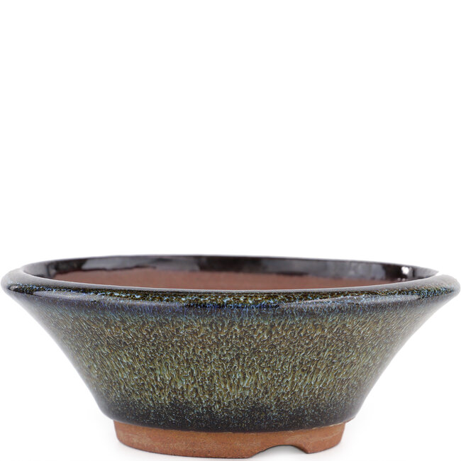 Ronde bruine bonsaipot van Eime Yozan - 150 x 150 x 55 mm