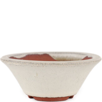  Eimei ( Yozan kiln) 100 mm gebroken witte bonsaipot van Eime Yozan, Tokoname, Japan