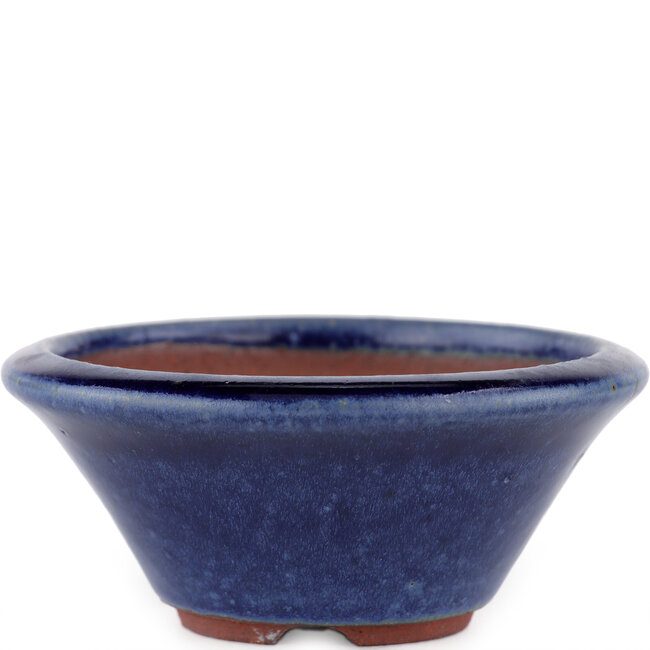 Round blue bonsai pot by Eime Yozan - 95 x 95 x 40 mm