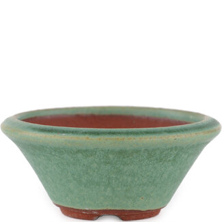 Eimei ( Yozan kiln) Groene bonsaipot van 100 mm van Eime Yozan, Tokoname, Japan