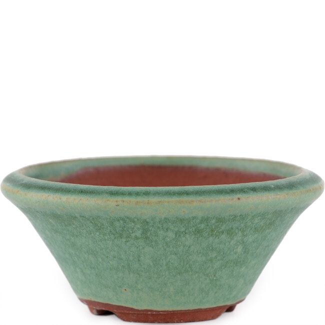 Round green bonsai pot by Eime Yozan - 100 x 100 x 40 mm