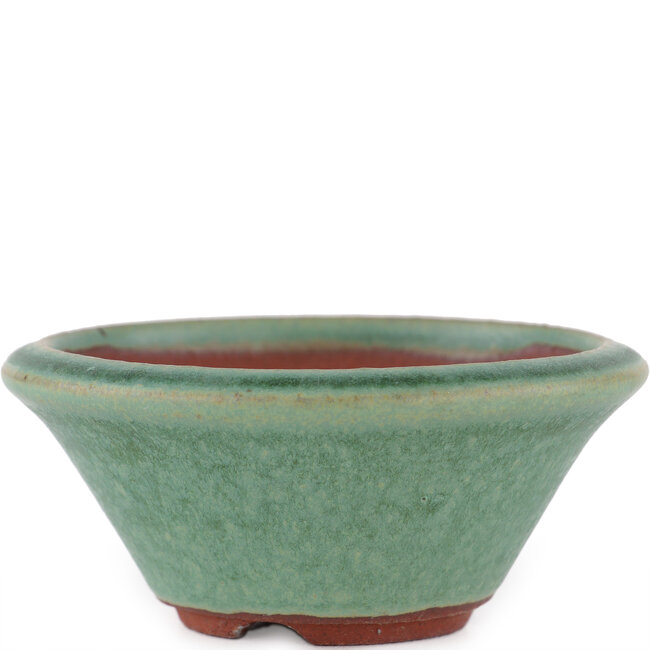 Round green bonsai pot by Eime Yozan - 100 x 100 x 40 mm