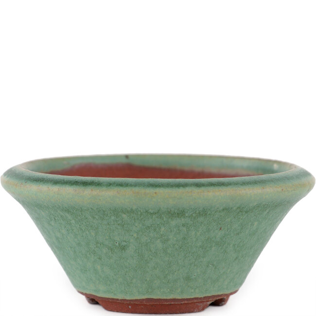 Ronde groene bonsaipot van Eime Yozan - 100 x 100 x 40 mm