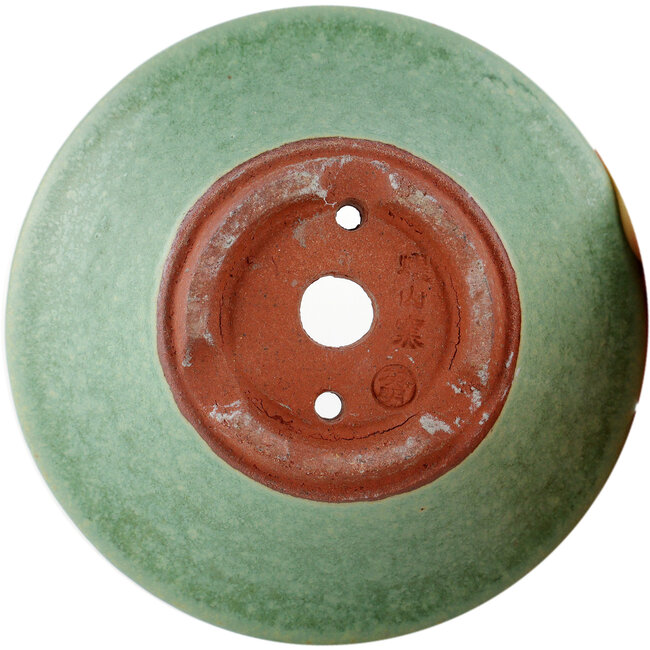 Round green bonsai pot by Eime Yozan - 100 x 100 x 40 mm
