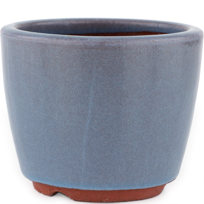 Round blue bonsai pot by Eime Yozan - 105 x 105 x 85 mm
