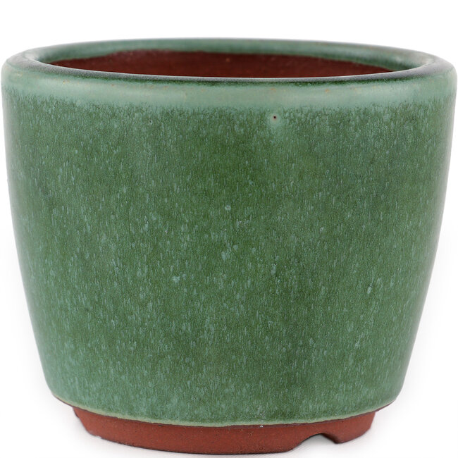Round green bonsai pot by Eime Yozan - 105 x 105 x 85 mm