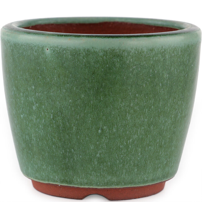 Round green bonsai pot by Eime Yozan - 105 x 105 x 85 mm