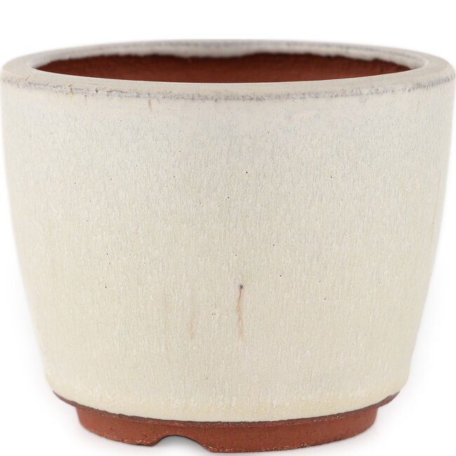 Ronde gebroken witte bonsaipot van Eime Yozan - 105 x 105 x 85 mm