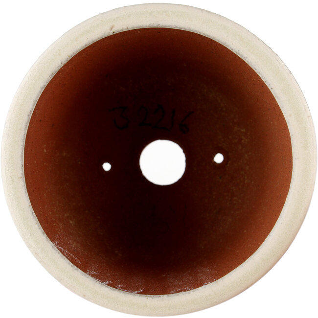 Ronde gebroken witte bonsaipot van Eime Yozan - 105 x 105 x 85 mm