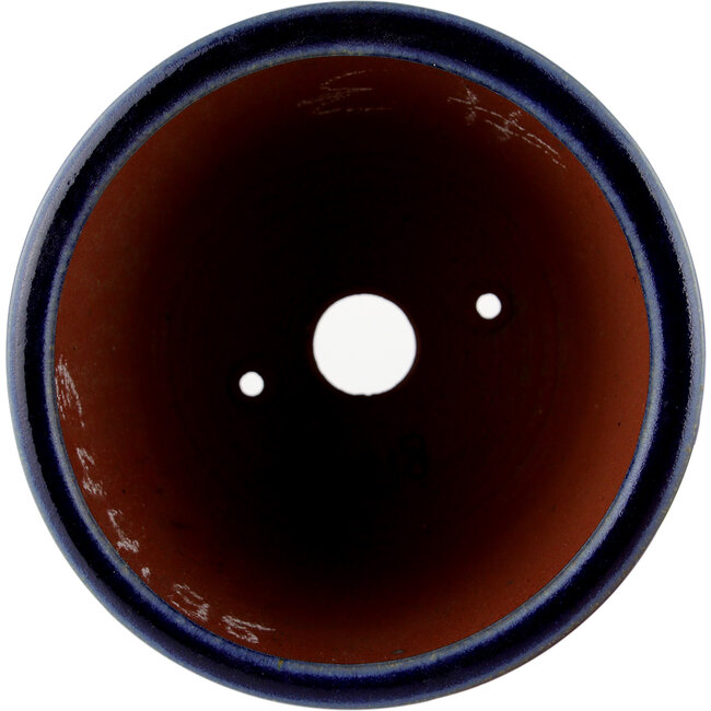 Round blue bonsai pot by Eime Yozan - 105 x 105 x 85 mm
