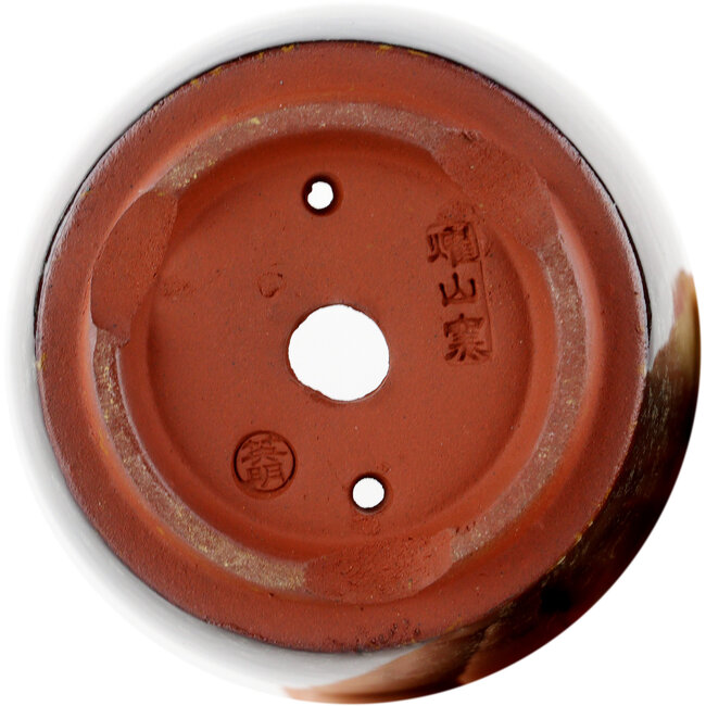 Ronde bruine bonsaipot van Eime Yozan - 75 x 75 x 60 mm