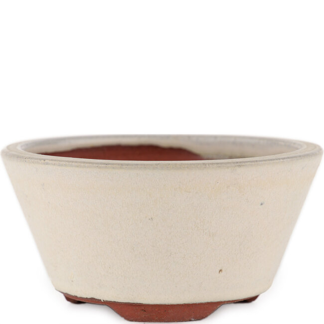 Round off-white bonsai pot by Eime Yozan - 120 x 120 x 55 mm