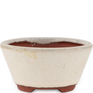  Eimei ( Yozan kiln) 90 mm gebroken witte bonsaipot van Eime Yozan, Tokoname, Japan