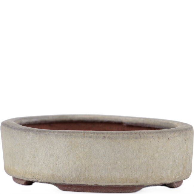 Oval beige bonsai pot by Eime Yozan - 115 x 85 x 27 mm