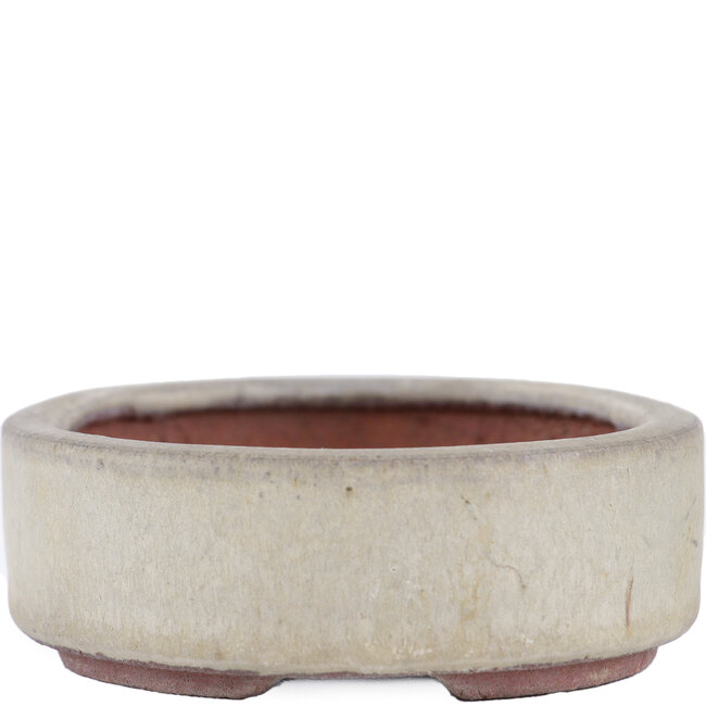 Oval beige bonsai pot by Eime Yozan - 115 x 85 x 27 mm