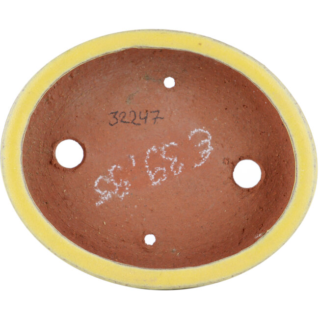Oval yellow bonsai pot by Eime Yozan - 115 x 85 x 27 mm