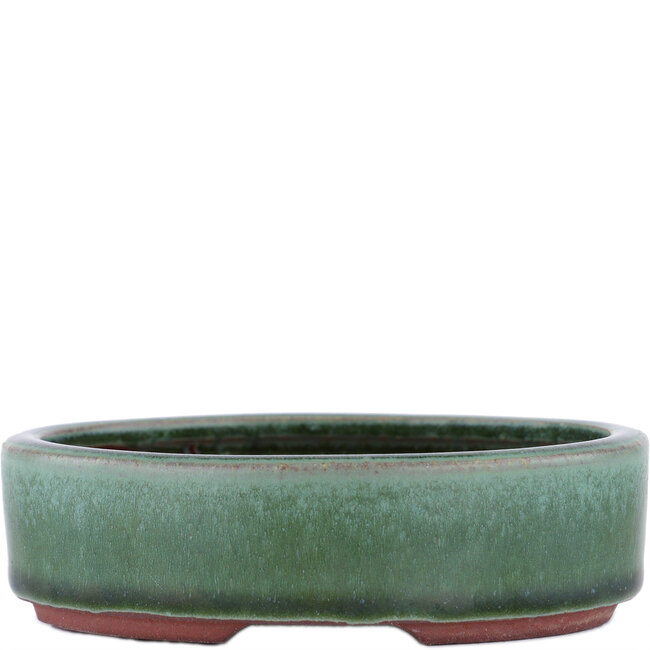 Oval green bonsai pot by Eime Yozan - 112 x 95 x 31 mm