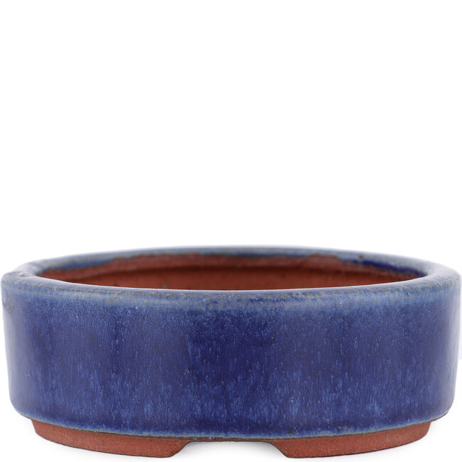 Oval blue bonsai pot by Eime Yozan - 120 x 100 x 32 mm