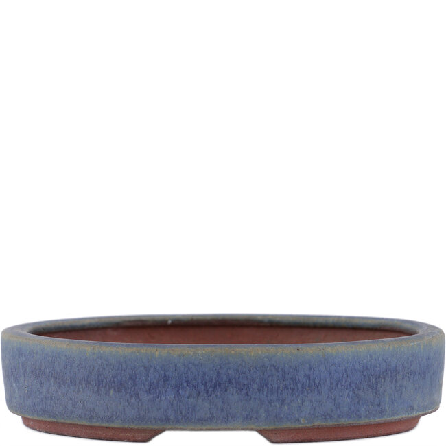 Oval blue bonsai pot by Eime Yozan - 135 x 110 x 26 mm