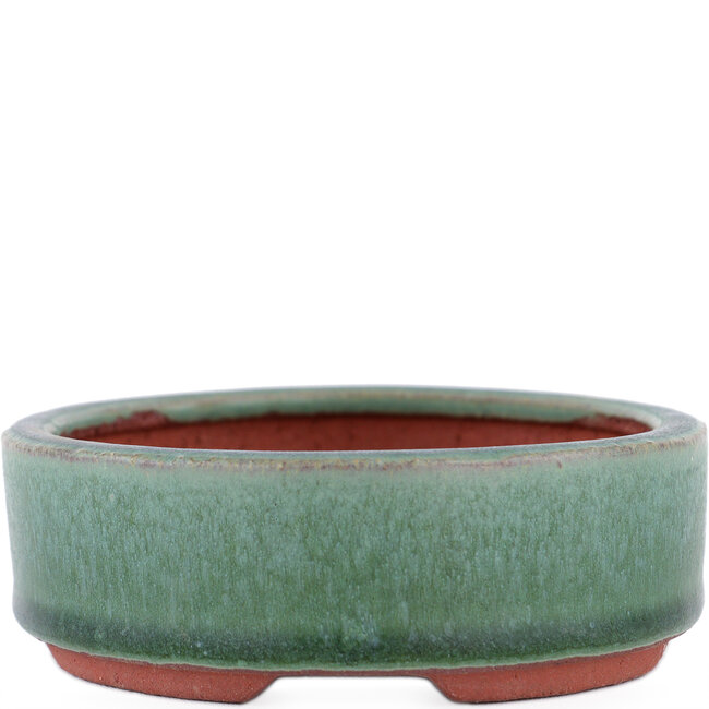 Oval green bonsai pot by Eime Yozan - 140 x 110 x 35 mm