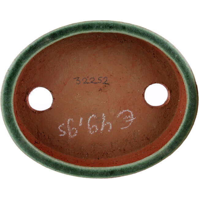 Pot à bonsaï ovale vert par Eime Yozan - 140 x 110 x 35 mm
