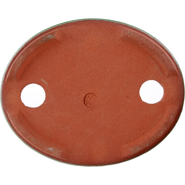 Oval green bonsai pot by Eime Yozan - 140 x 110 x 35 mm