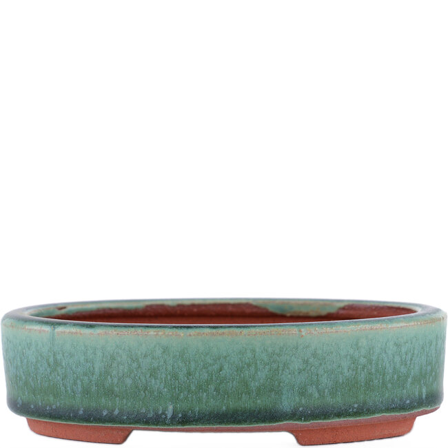 Oval green bonsai pot by Eime Yozan - 150 x 115 x 37 mm